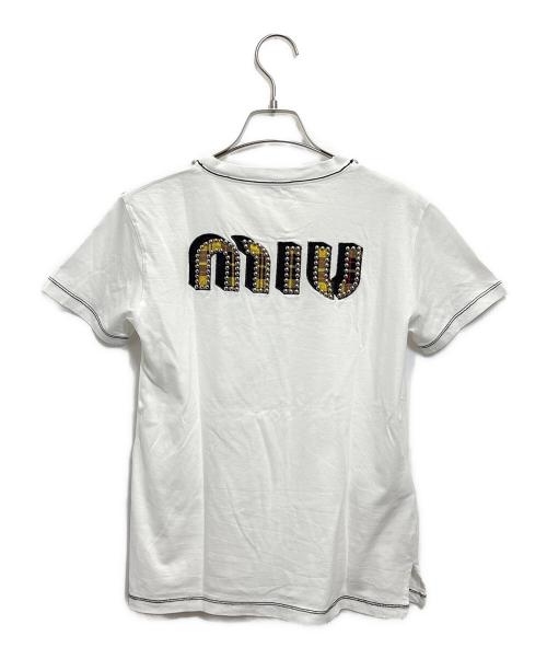 MIU MIU（ミュウミュウ）MIU MIU (ミュウミュウ) ビジュー装飾Tシャツ ホワイト サイズ:Sの古着・服飾アイテム
