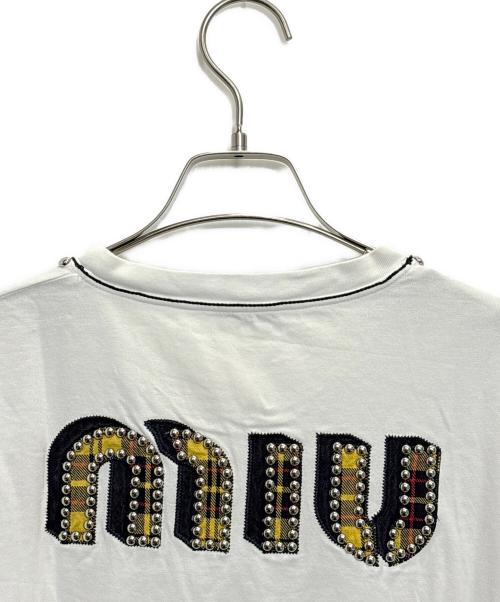 MIU MIU（ミュウミュウ）MIU MIU (ミュウミュウ) ビジュー装飾Tシャツ ホワイト サイズ:Sの古着・服飾アイテム