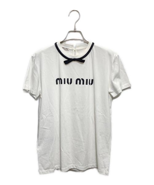MIU MIU（ミュウミュウ）MIU MIU (ミュウミュウ) ロゴリボンTシャツ ホワイト サイズ:Sの古着・服飾アイテム