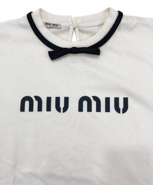 MIU MIU（ミュウミュウ）MIU MIU (ミュウミュウ) ロゴリボンTシャツ ホワイト サイズ:Sの古着・服飾アイテム