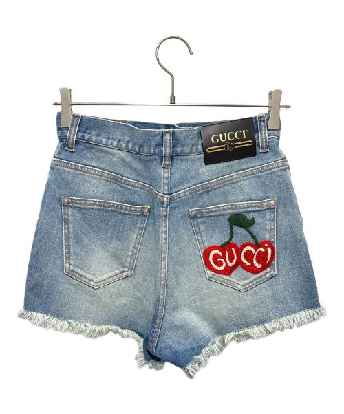 GUCCI（グッチ）GUCCI (グッチ) バックチェリーロゴカットオフデニムショートパンツ スカイブルー サイズ:25の古着・服飾アイテム
