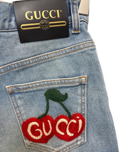 GUCCI（グッチ）GUCCI (グッチ) バックチェリーロゴカットオフデニムショートパンツ スカイブルー サイズ:25の古着・服飾アイテム