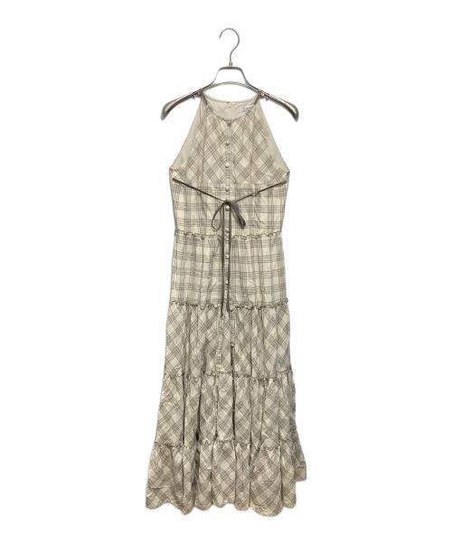 M ME EME（エムミーエメ）m me eme (エムミーエメ) Halter check slit long onepiece アイボリー サイズ:Fの古着・服飾アイテム