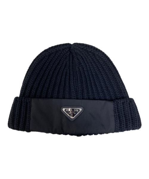 PRADA（プラダ）PRADA (プラダ) Re-Nylon ギャバジンxウール ニットキャップ ブラック サイズ:M 未使用品の古着・服飾アイテム