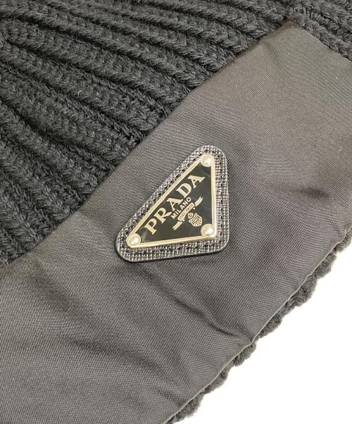 PRADA（プラダ）PRADA (プラダ) Re-Nylon ギャバジンxウール ニットキャップ ブラック サイズ:M 未使用品の古着・服飾アイテム