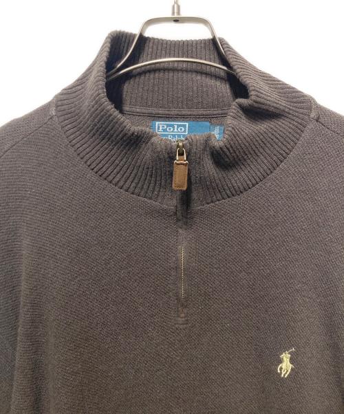 POLO RALPH LAUREN（ポロ・ラルフローレン）POLO RALPH LAUREN (ポロ・ラルフローレン) エルボーパッチハーフジップニット ブラウン サイズ:XLの古着・服飾アイテム