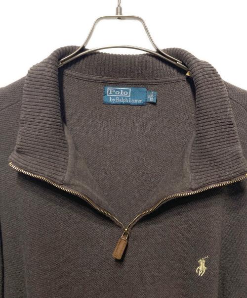 POLO RALPH LAUREN（ポロ・ラルフローレン）POLO RALPH LAUREN (ポロ・ラルフローレン) エルボーパッチハーフジップニット ブラウン サイズ:XLの古着・服飾アイテム