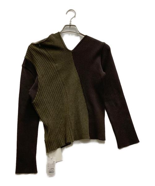 AKIRA NAKA（アキラナカ）AKIRA NAKA (アキラナカ) Avril irregular panel knit PO カーキ×ブラウン サイズ:1の古着・服飾アイテム