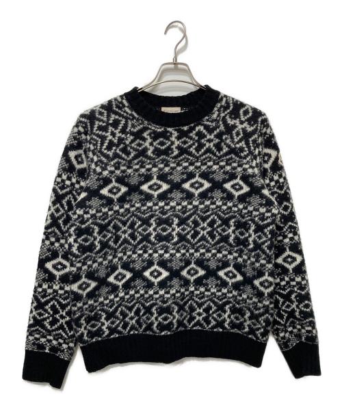 MONCLER（モンクレール）MONCLER (モンクレール) 総柄ウールセーター ホワイト×ブラック サイズ:Ｓの古着・服飾アイテム