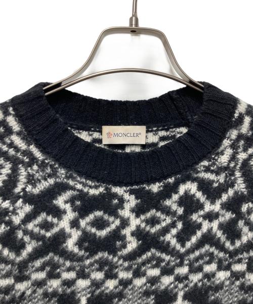 MONCLER（モンクレール）MONCLER (モンクレール) 総柄ウールセーター ホワイト×ブラック サイズ:Ｓの古着・服飾アイテム