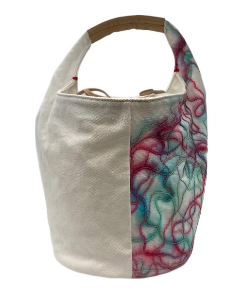 ISSEY MIYAKE（イッセイミヤケ）ISSEY MIYAKE (イッセイミヤケ) キャンバスハンドバッグ ホワイト×ピンクの古着・服飾アイテム