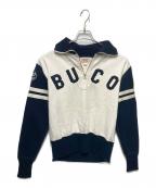 Bucoブコ）の古着「ハーフジップスウェット」｜ホワイト×ブラック