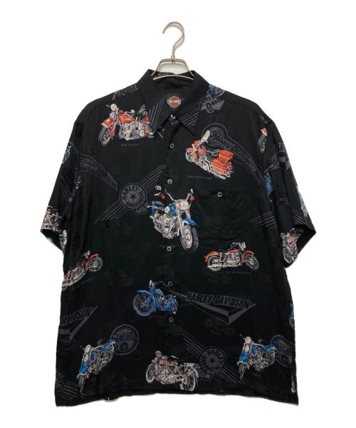 HARLEY-DAVIDSON（ハーレーダビッドソン）HARLEY-DAVIDSON (ハーレーダビッドソン) オープンカラーシルクシャツ ブラック サイズ:Mの古着・服飾アイテム