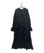 holidayホリデー）の古着「LINEN BIG COLLAR LONG DRESS」｜ブラック