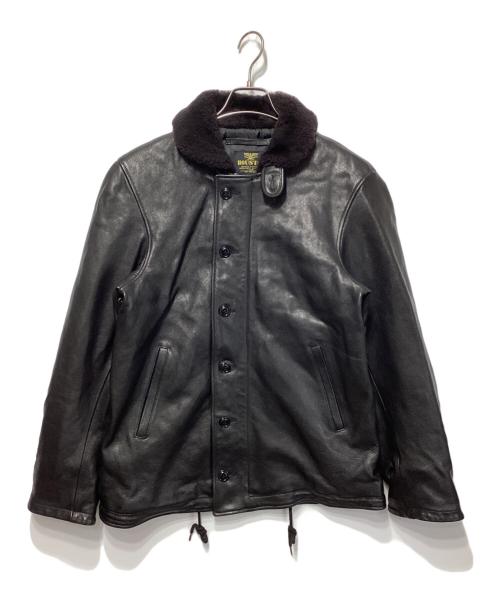 HOUSTON（ヒューストン）HOUSTON (ヒューストン) ベジタブルラムレザー N-1 デッキジャケット ブラック サイズ:42の古着・服飾アイテム