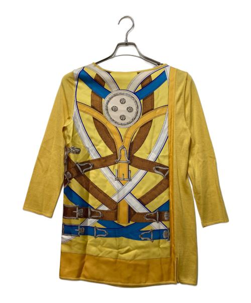 HERMES（エルメス）HERMES (エルメス) シルクカシミヤ切替総柄ニット イエロー サイズ:34の古着・服飾アイテム