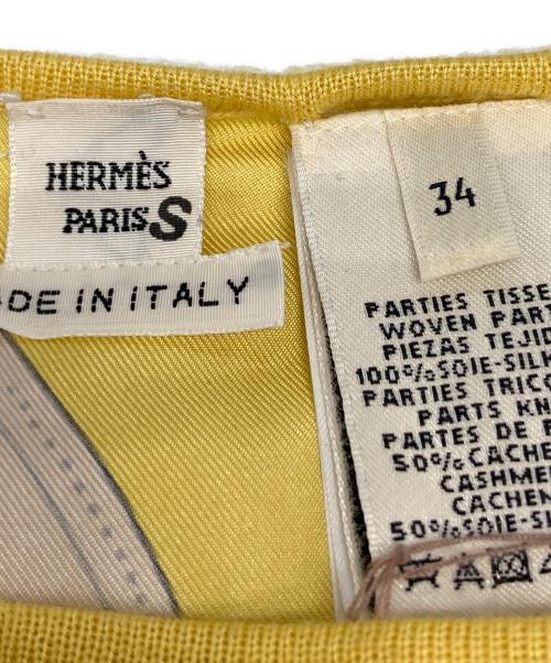 HERMES（エルメス）HERMES (エルメス) シルクカシミヤ切替総柄ニット イエロー サイズ:34の古着・服飾アイテム