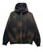 LOS ANGELES APPARELロサンゼルスアパレル）の古着「USED加工ジップパーカー」｜ブラック×ブラウン