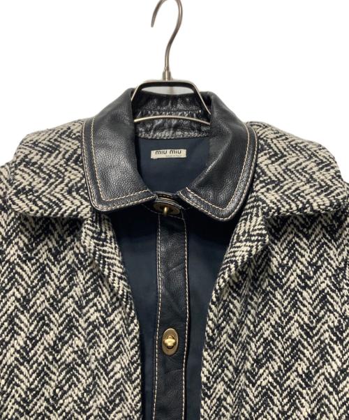 MIU MIU（ミュウミュウ）MIU MIU (ミュウミュウ) ツイードレザーコート ベージュ サイズ:38の古着・服飾アイテム