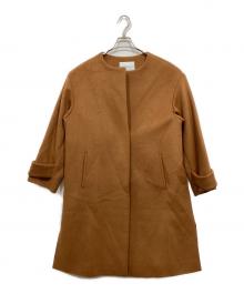 green label relaxing（グリーンレーベルリラクシング）の古着「アンゴラビーバー スリット ノーカラー コート」｜ブラウン