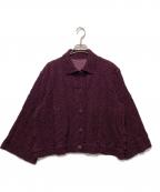 me ISSEY MIYAKEミーイッセイ ミヤケ）の古着「ヘリンボーンフロッキーカリフラワーカーディガン」｜ボルドー