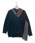 KOLORカラー）の古着「ボリュームウール キッドモヘア クレイジーパターン ニット」｜グリーン×ブラック