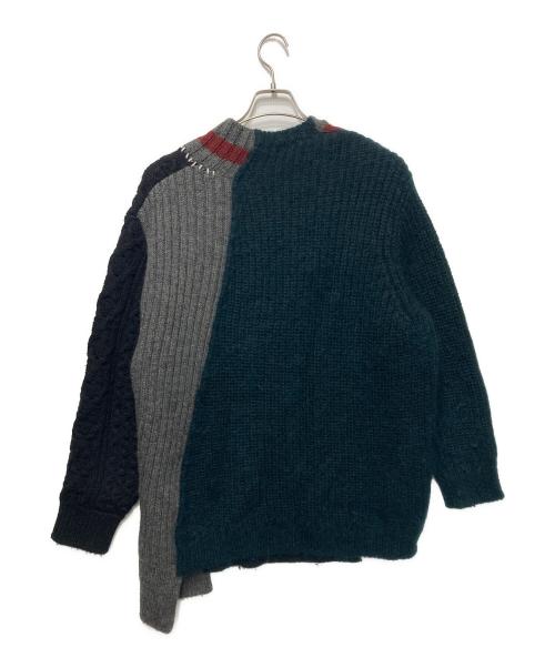 KOLOR（カラー）KOLOR (カラー) ボリュームウール キッドモヘア クレイジーパターン ニット グリーン×ブラック サイズ:3の古着・服飾アイテム