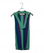 MARNIマルニ）の古着「カシミヤノースリーブ襟付ニット」｜グリーン×パープル