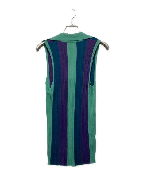 MARNI（マルニ）MARNI (マルニ) カシミヤノースリーブ襟付ニット グリーン×パープル サイズ:Ｍの古着・服飾アイテム