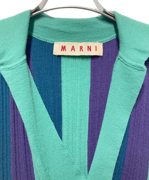 MARNI（マルニ）MARNI (マルニ) カシミヤノースリーブ襟付ニット グリーン×パープル サイズ:Ｍの古着・服飾アイテム