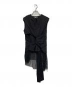 UN3D.アンスリード）の古着「メッシュサッシュドレープブラウス」｜ブラック