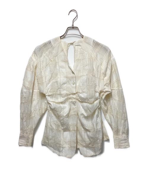 CLANE（クラネ）CLANE (クラネ) SHEER CHECK TUCK WAIST BLOUSE ベージュの古着・服飾アイテム