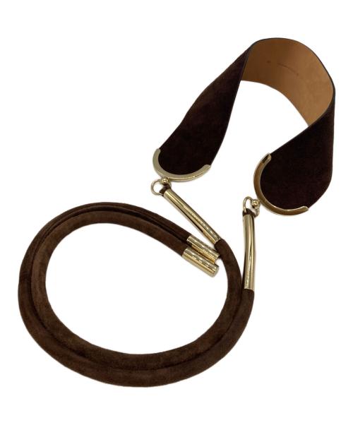 GUCCI（グッチ）GUCCI (グッチ) スウェードワイドベルト ベージュ×ブラウンの古着・服飾アイテム