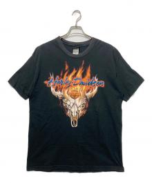 HARLEY-DAVIDSON（ハーレーダビッドソン）の古着「00'Sファイヤー バッファロー スカル フェイス バー&シールド Tシャツ」｜ブラック