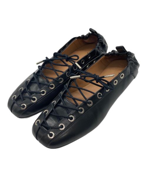 GANNI（ガニー）GANNI (ガニー) レースアップ フラットシューズ ブラック サイズ:39の古着・服飾アイテム