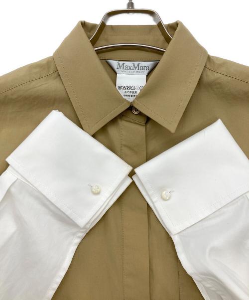 MaxMara（マックスマーラ）MaxMara (マックスマーラ) ピュアコットンポプリンシャツワンピース ベージュ×ホワイト サイズ:42の古着・服飾アイテム