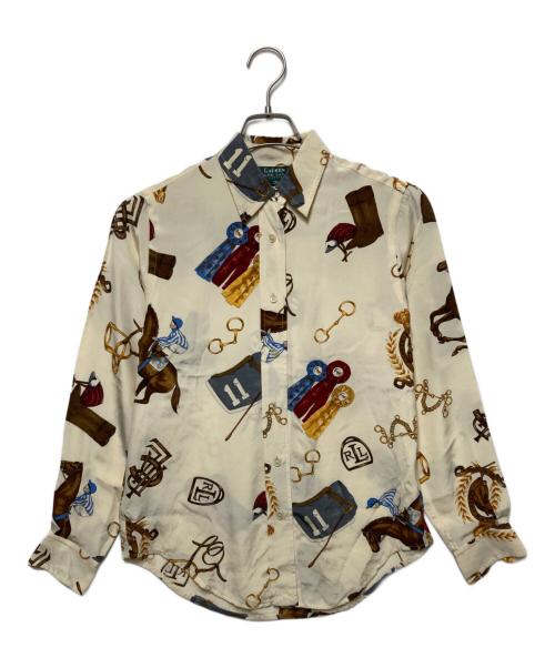 LAUREN RALPH LAUREN（ローレンラルフローレン）LAUREN RALPH LAUREN (ローレンラルフローレン) 総柄シルクシャツ アイボリー サイズ:2Pの古着・服飾アイテム