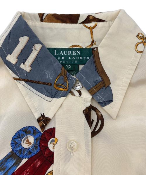 LAUREN RALPH LAUREN（ローレンラルフローレン）LAUREN RALPH LAUREN (ローレンラルフローレン) 総柄シルクシャツ アイボリー サイズ:2Pの古着・服飾アイテム