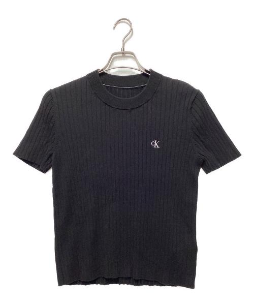 Calvin Klein（カルバンクライン）Calvin Klein (カルバンクライン) スモールロゴ半袖ニットTシャツ ブラック サイズ:Lの古着・服飾アイテム