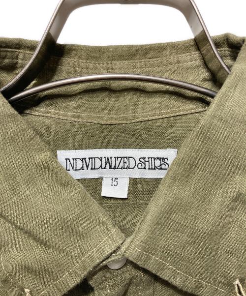 INDIVIDUALIZED SHIRTS（インディビジュアライズドシャツ）INDIVIDUALIZED SHIRTS (インディビジュアライズドシャツ) ショートスリーブリネンシャツ カーキ サイズ:15の古着・服飾アイテム