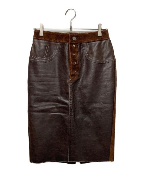 MM6 Maison Margiela（エムエムシックスメゾンマルジェラ）MM6 Maison Margiela (エムエムシックスメゾンマルジェラ) レザースカート ブラウン サイズ:38の古着・服飾アイテム