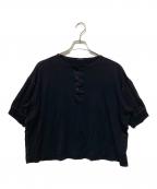 COMOLIコモリ）の古着「ウール天竺半袖クルー ヘンリーネック」｜ブラック