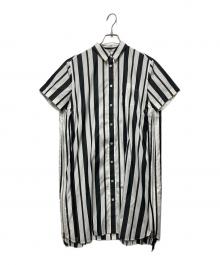 sacai（サカイ）の古着「サイドジップストライプシャツワンピース」｜ホワイト×ブラック