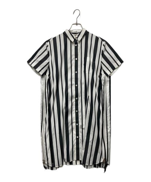 sacai（サカイ）sacai (サカイ) サイドジップストライプシャツワンピース ホワイト×ブラック サイズ:2の古着・服飾アイテム