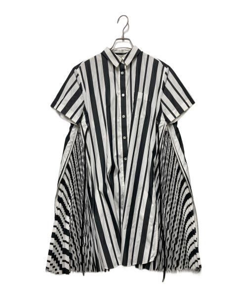 sacai（サカイ）sacai (サカイ) サイドジップストライプシャツワンピース ホワイト×ブラック サイズ:2の古着・服飾アイテム