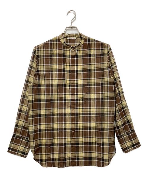 AURALEE（オーラリー）AURALEE (オーラリー) WOOL RECYCLE POLYESTER SHEER CLOTH STAND COLLAR SHIRT ブラウン×イエロー サイズ:1の古着・服飾アイテム