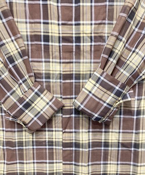 AURALEE（オーラリー）AURALEE (オーラリー) WOOL RECYCLE POLYESTER SHEER CLOTH STAND COLLAR SHIRT ブラウン×イエロー サイズ:1の古着・服飾アイテム
