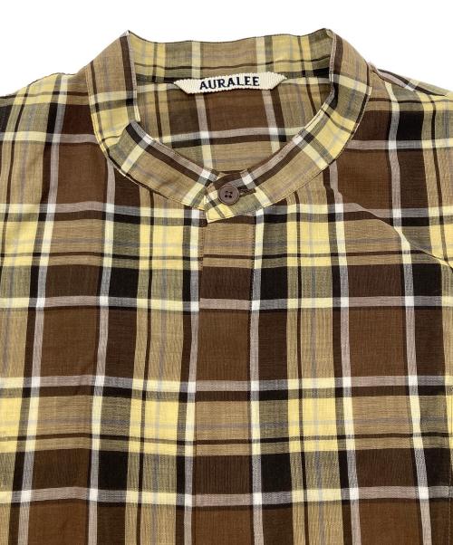 AURALEE（オーラリー）AURALEE (オーラリー) WOOL RECYCLE POLYESTER SHEER CLOTH STAND COLLAR SHIRT ブラウン×イエロー サイズ:1の古着・服飾アイテム