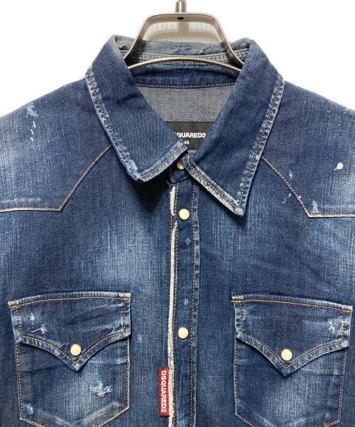 DSQUARED2（ディースクエアード）DSQUARED2 (ディースクエアード) ダメージ加工 ウエスタンデニムシャツ インディゴ サイズ:48の古着・服飾アイテム