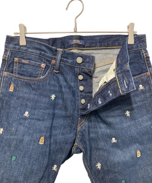 POLO RALPH LAUREN（ポロ・ラルフローレン）POLO RALPH LAUREN (ポロ・ラルフローレン) 刺繍エンブロイダリーデニムパンツ インディゴ サイズ:76cm (W30)の古着・服飾アイテム